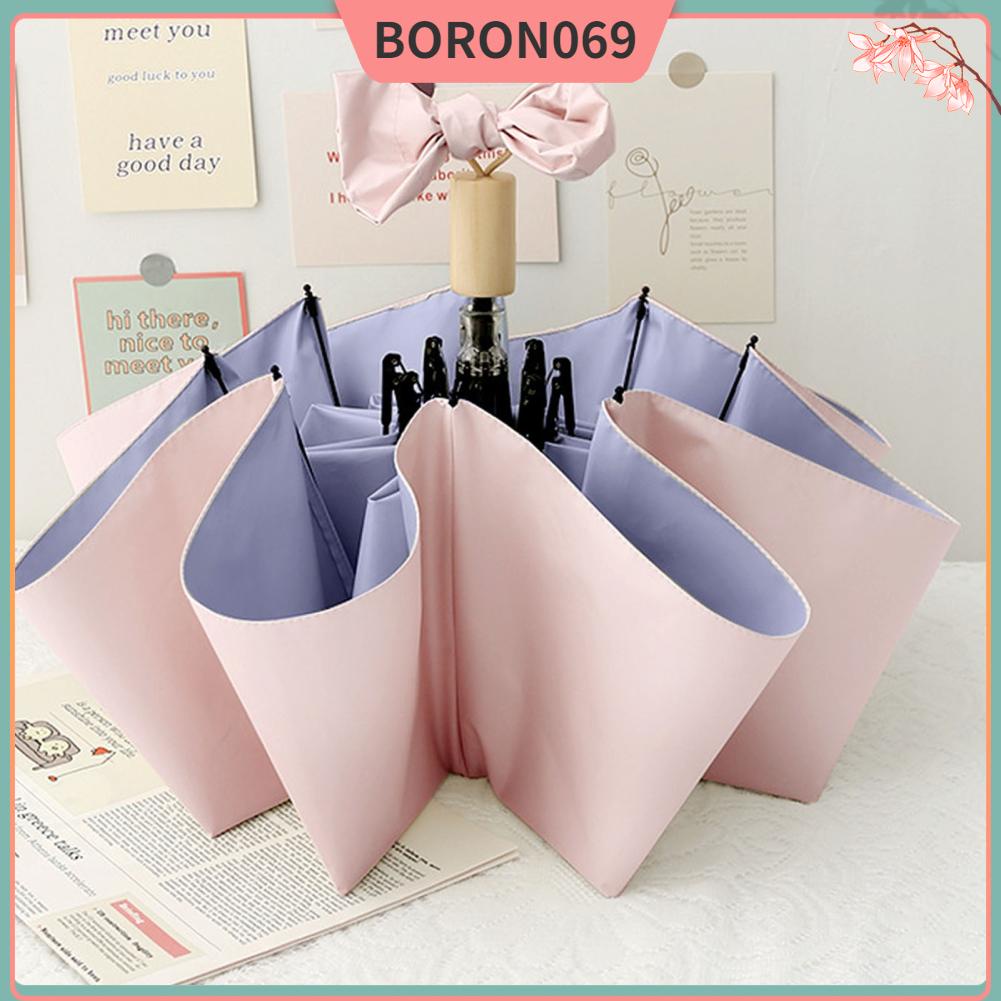 Boron069 Dù Du Lịch Màu Kem Nắng Chống Mưa Tia UV Có Thể Gập Lại Di Động Cho Nam Nữ