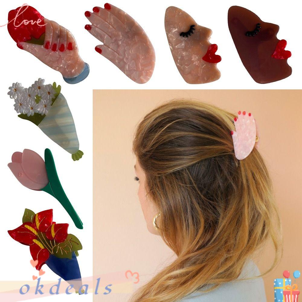 OKDEALS Kẹp Tóc Càng Cua Đính Đá Ngọt Ngào Mới Lạ