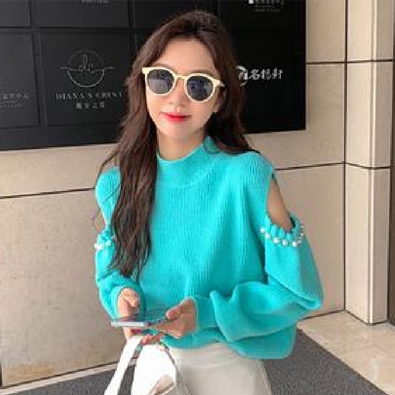 Áo sweater Dệt Kim Cổ Cao Hở Vai Thời Trang Thu Đông 2023 Mới Cho Nữ