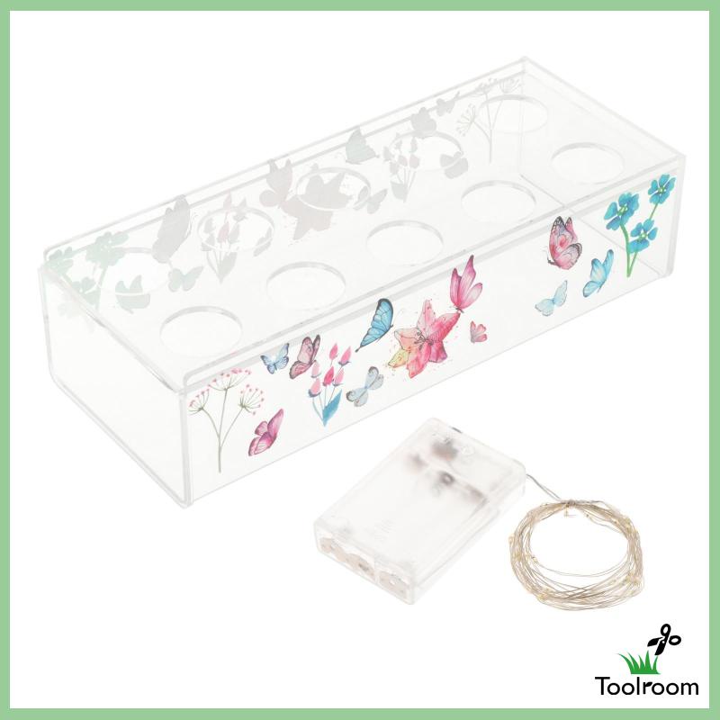 Lọ Hoa Hình Chữ Nhật Bằng Acrylic Trong Suốt Kèm Giá Đỡ 10 Lỗ Dùng Trang Trí Văn Phòng