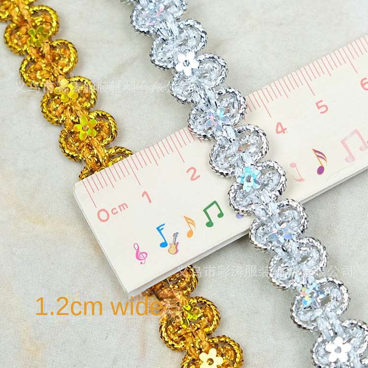 Dải Dây Ren Xoắn Đính Kim Sa 1.2cm Trang Trí Viền Quần Áo