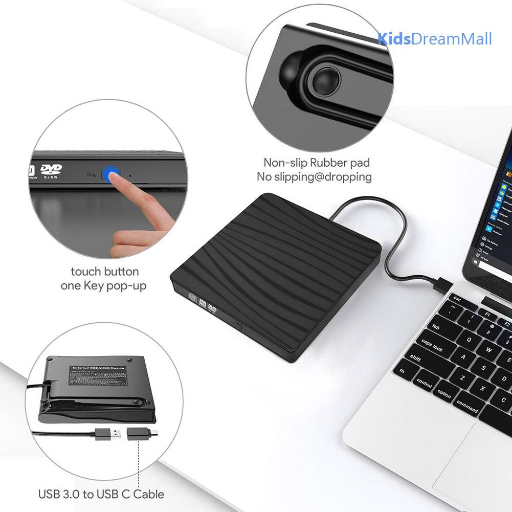 Ổ Đĩa Quang Ngoài USB 3.0 Type-C DVD Cho Laptop Notebook