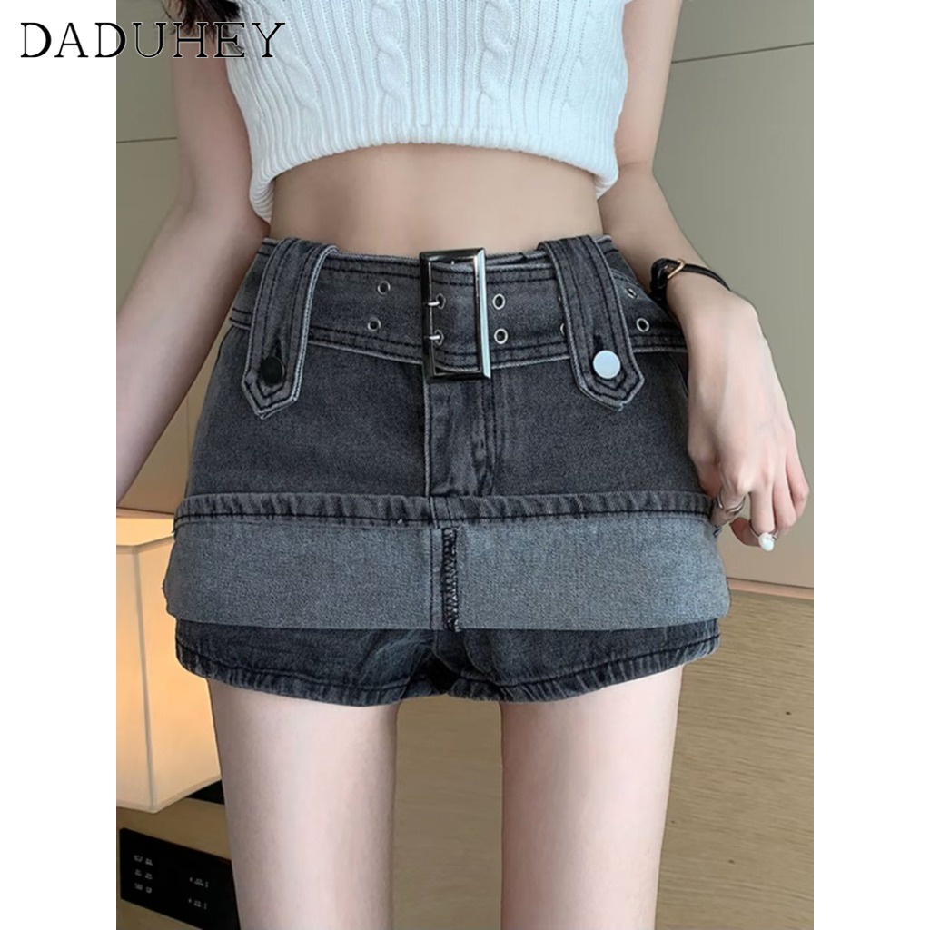 DaDuHey New Korean Version of INS Thin Retro Denim Skirt Niche High Waist A- line Skirt Package Hip Skirt