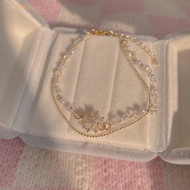 Vòng Tay Hai Lớp Đính Hoa Và Ngọc Trai Thanh Lịch Thời Trang Cho Nữ