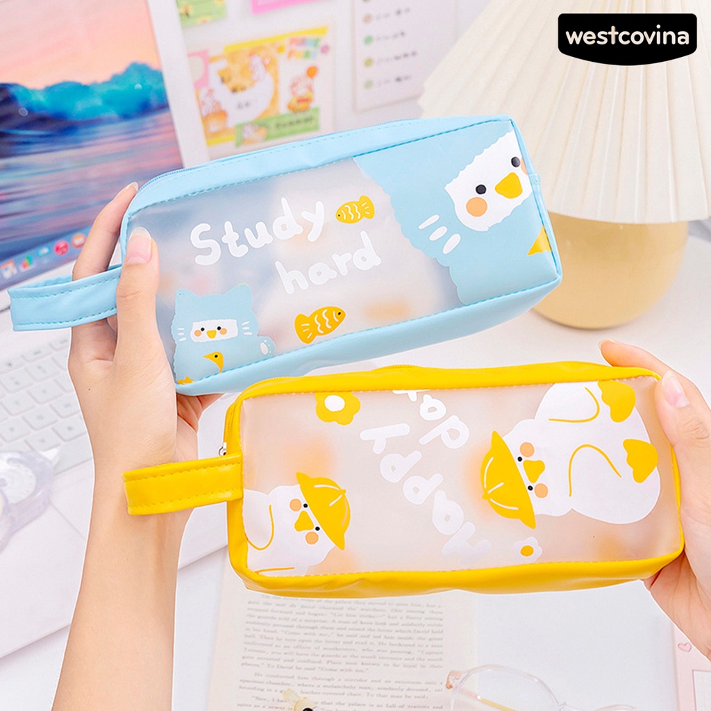 [WSTN]✎Túi Đựng Bút Bằng Da Giả Khóa Kéo Đa Năng Tiện Dụng