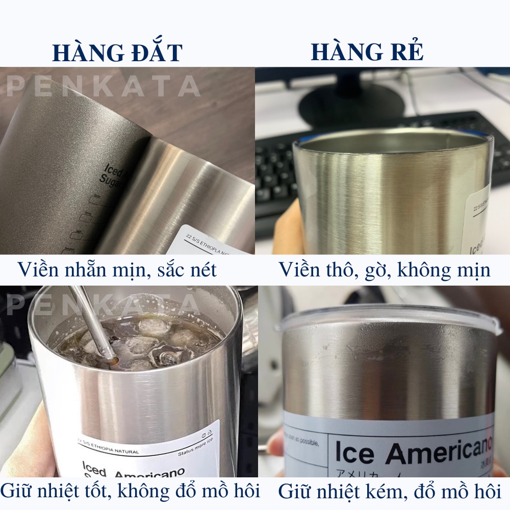 Ly Cốc Giữ Nhiệt Inox 304 Iced Americano 600ml Giữ Nhiệt Tốt, Nắp Chống Tràn