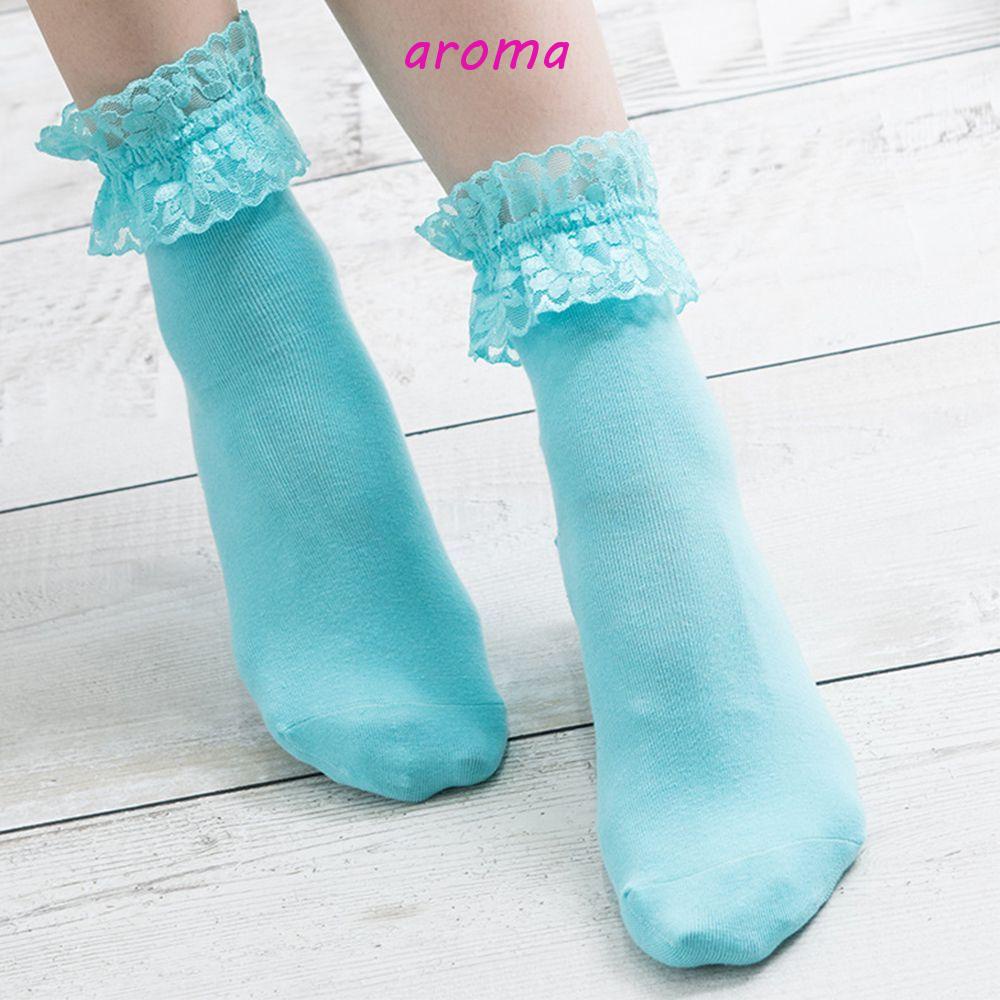 AROMA Vớ Ngắn Phối Ren Hoa Phong Cách Vintage