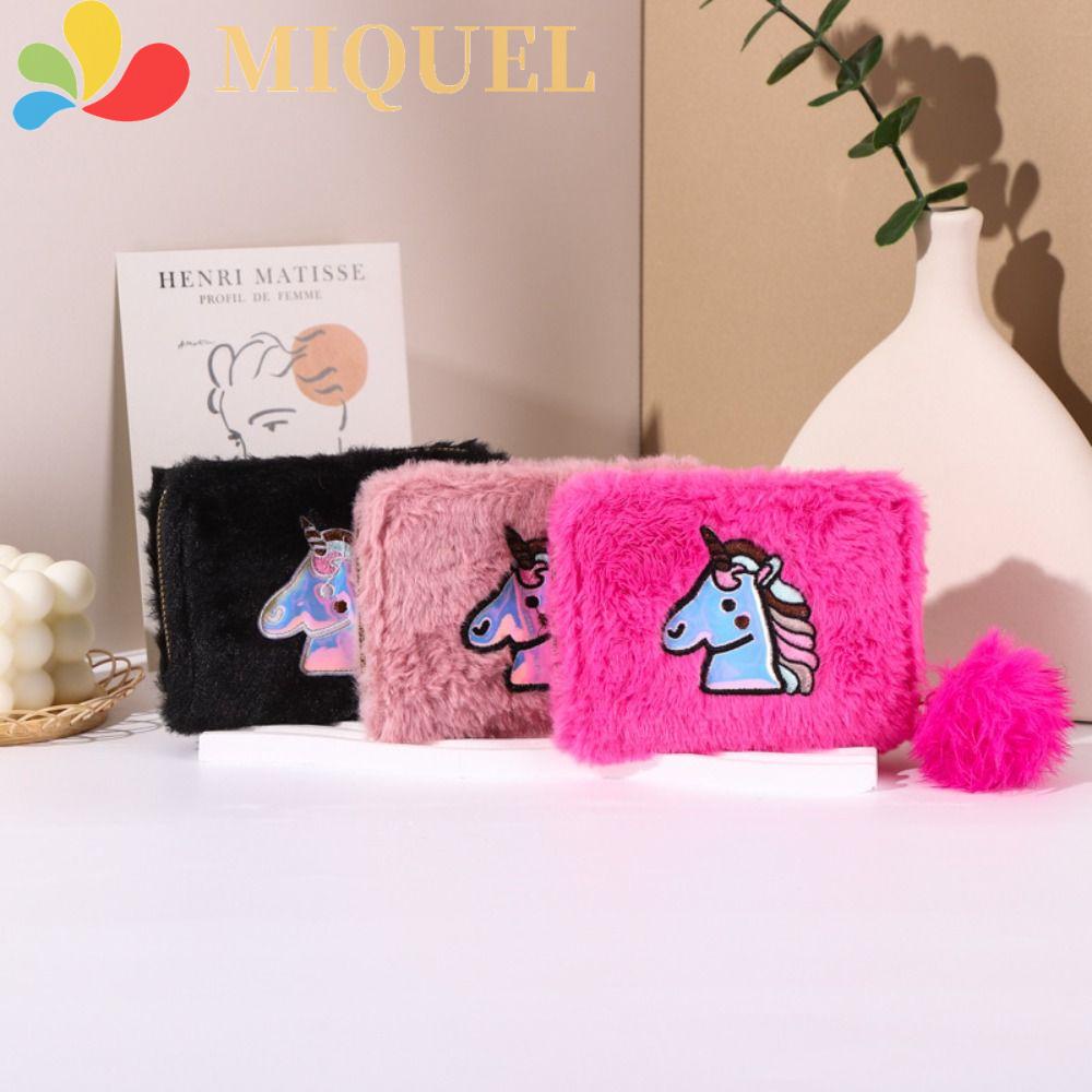 MIQUEL Ví Đựng Tiền Xu Phủ Lông Xù Hình Kỳ Lân Cầu Vồng Dễ Thương Cho Bé Gái