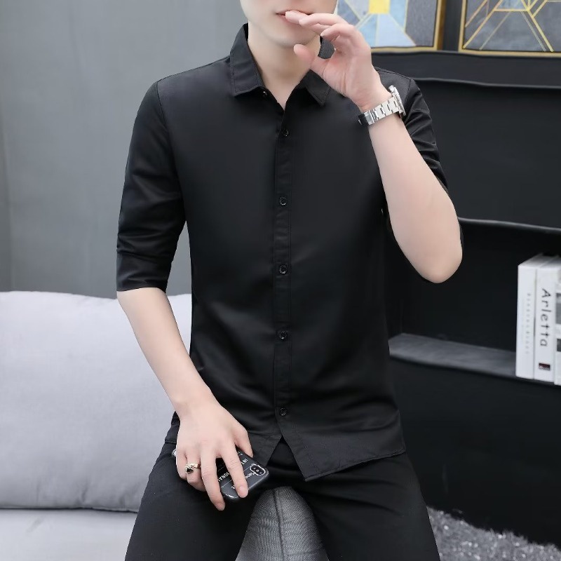 Áo Sơ Mi Tay Dài 3 4 Màu Trơn Đơn Giản Phong Cách Hàn Quốc Cho Nam Giới