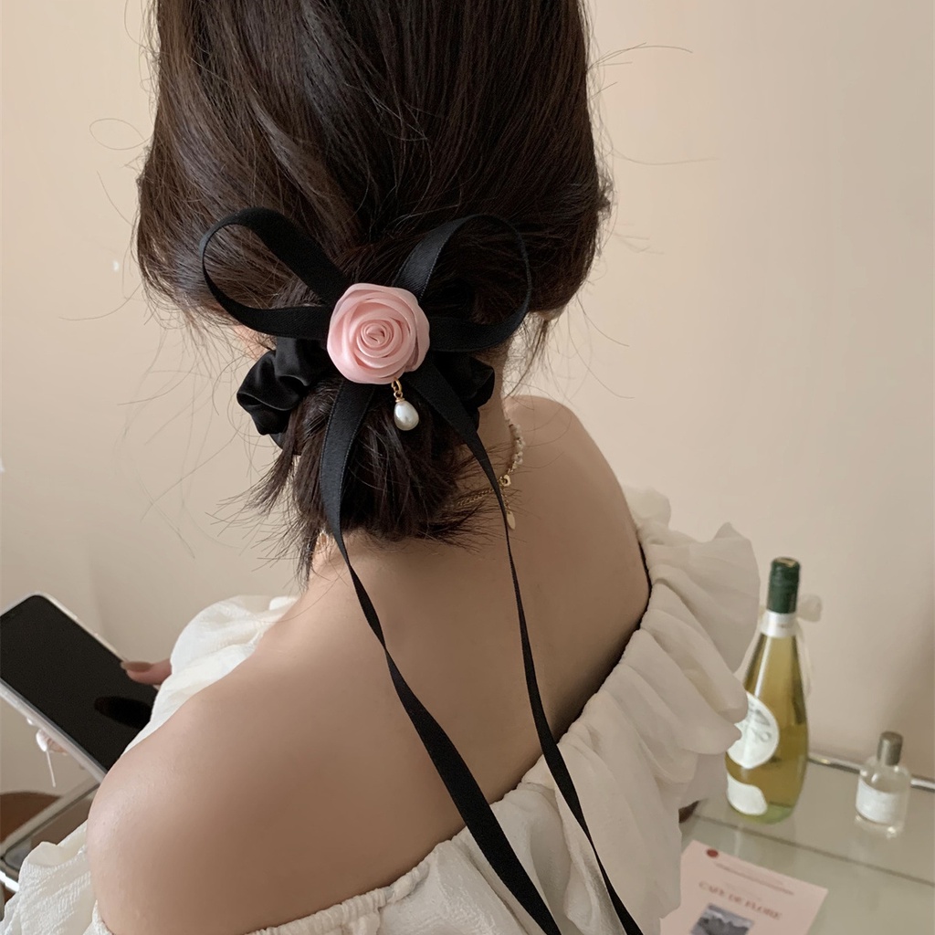 Kẹp Tóc Hình Nơ / Cá Mập Đính Hoa Hồng Kiểu Pháp Dễ Thương