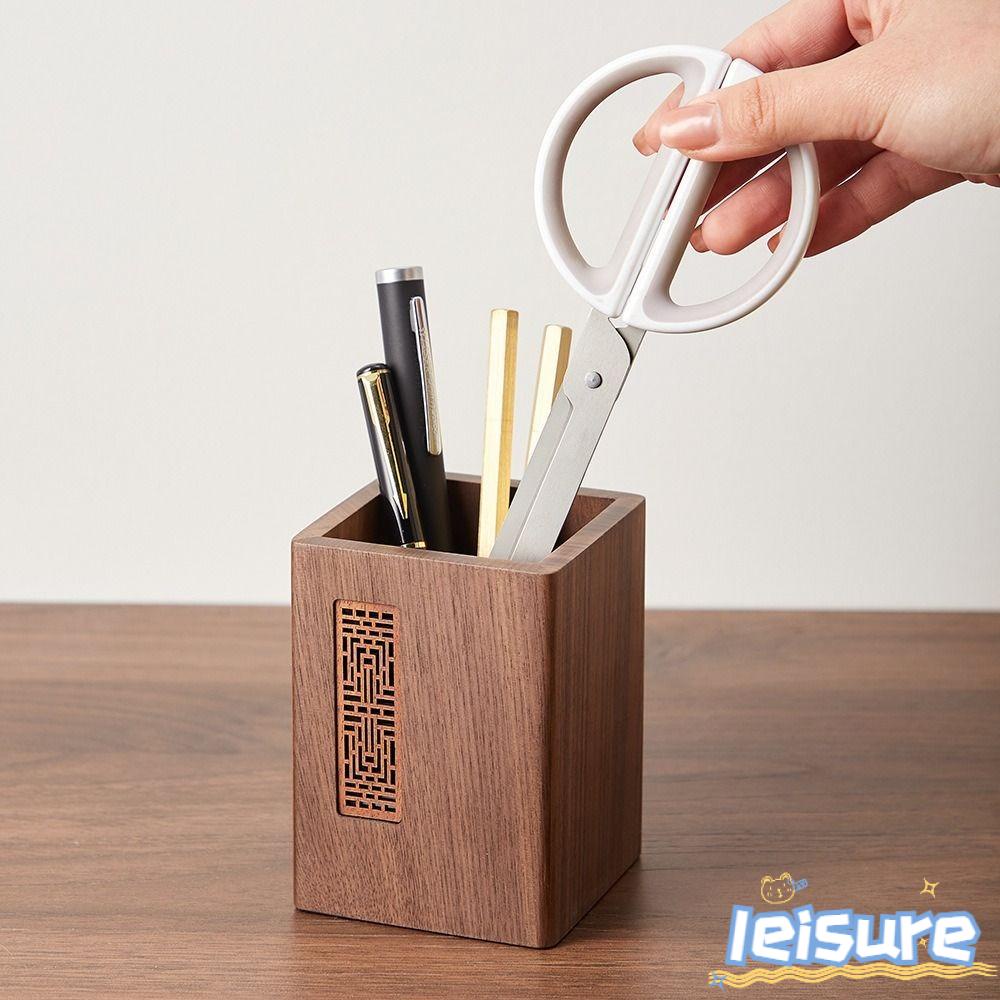 LEISURE Giá Đỡ Bút Bằng Gỗ Tự Nhiên Đa Năng Để Bàn Tiện Dụng