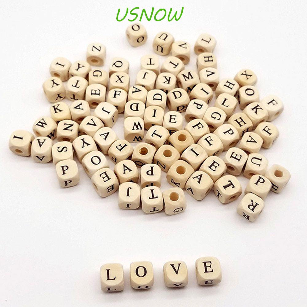 USNOW Set 100 Hạt Cườm Vuông In Chữ Cái / Số Làm Trang Sức