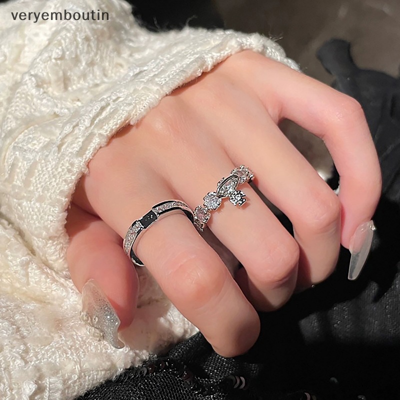 Nhẫn Hở Bằng Hợp Kim Đính Đá Zircon Sáng Bóng Đa Năng Thời Trang Có Thể Điều Chỉnh Cho Nữ
