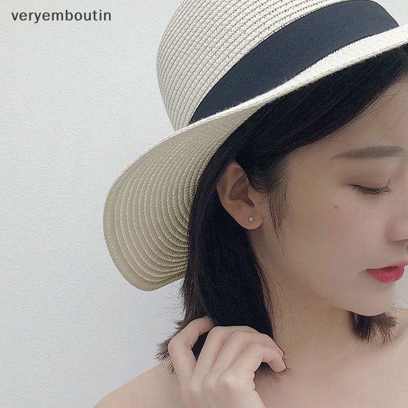 Bông Tai Mạ Bạc 925 Đính Đá Zircon Hình Ngôi Sao Nhỏ Màu Đen Thời Trang Cho Nữ