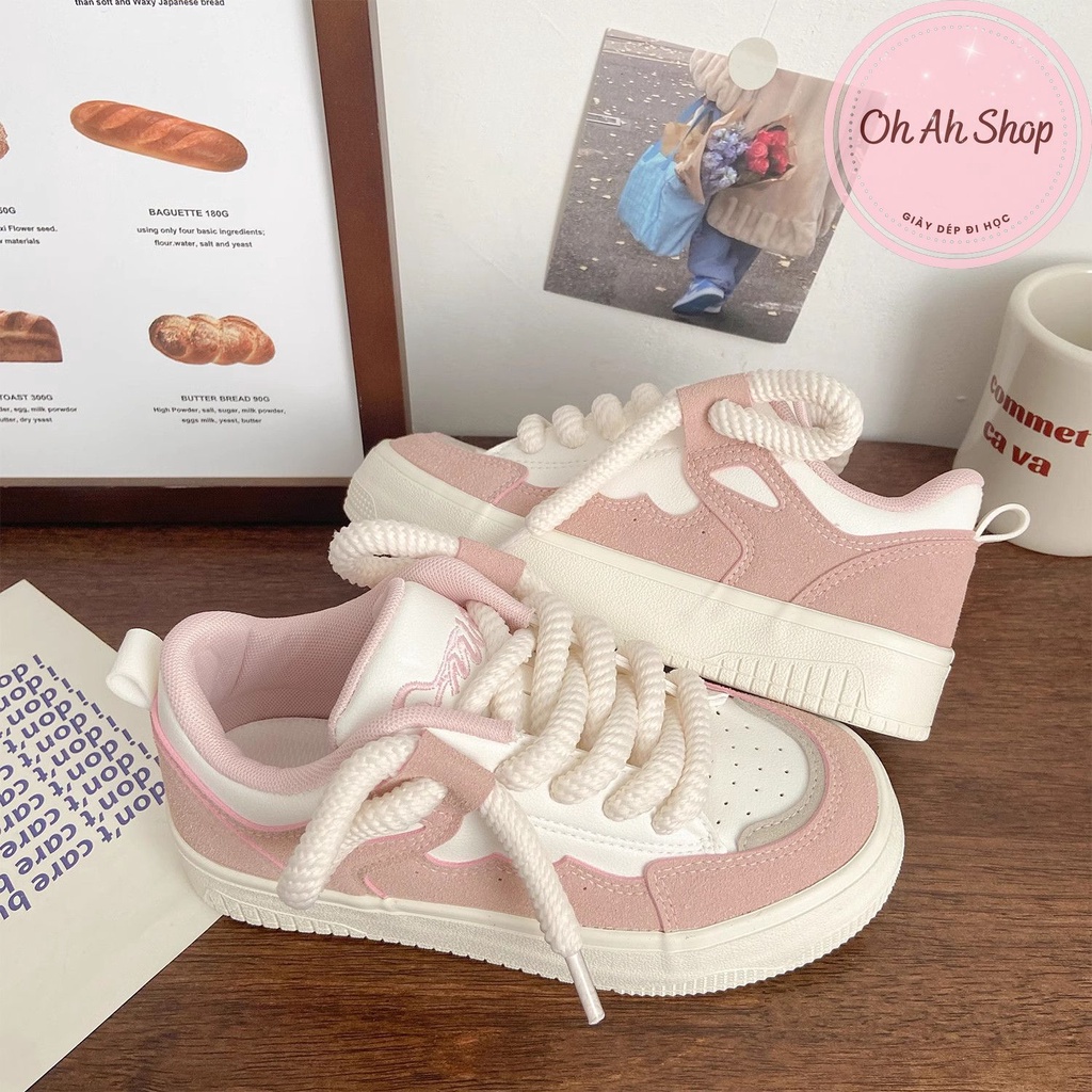 🍓  Giày Dây Thừng Màu Hồng Mũi Tròn Đi Học Giày Da Hàng Loại 1