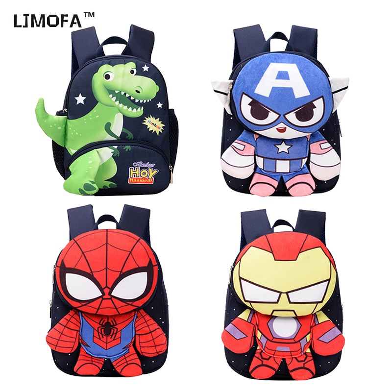 Ba Lô Đi Học In Họa Tiết Khủng Long / Captain America Dễ Thương Trọng Lượng Nhẹ Chống Thấm Nước Cho Bé Trai Và Gái