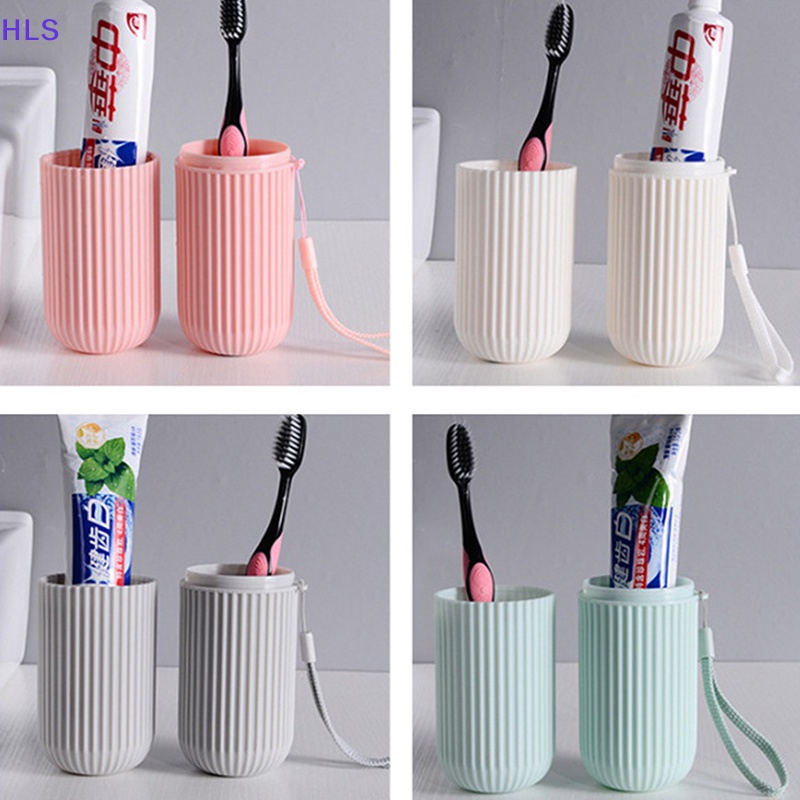 Bộ Cốc Đánh Răng / Cốc Đánh Răng Kẻ Sọc Dọc Kèm Dây Đeo Tiện Dụng Mang Theo Du Lịch