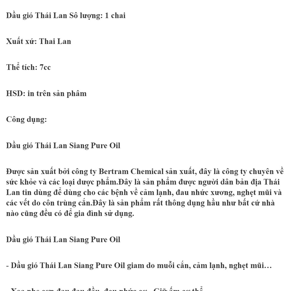 Dầu Thái Lan SIANG PURE OIL Chai 7 CC