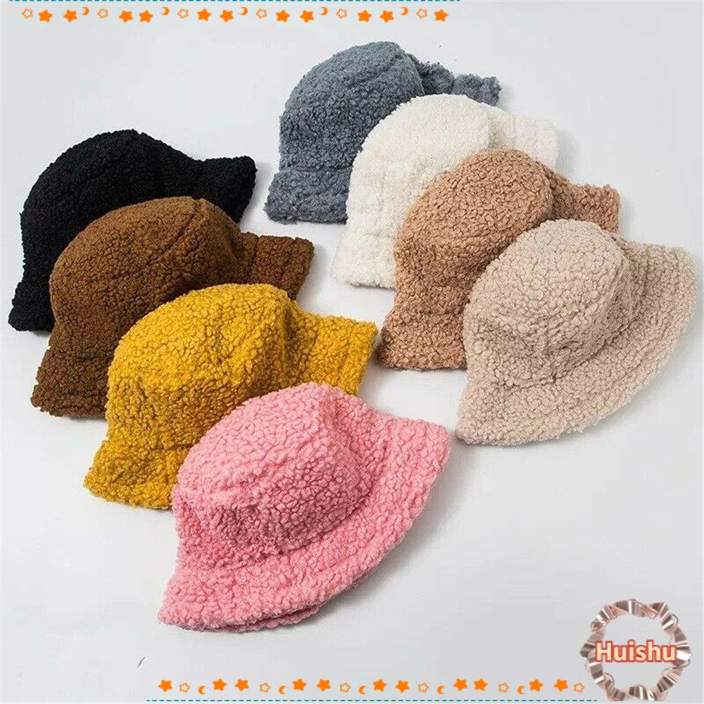 HS Mũ Bucket Chất Liệu Len Lông Cừu Mềm Mại Giữ Ấm Mùa Đông