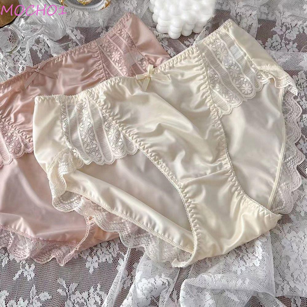1 Quần Lót Lụa Satin Nhẹ Mềm Mại Thêu Họa Tiết Thắt Nơ Gợi Cảm Cho Nữ