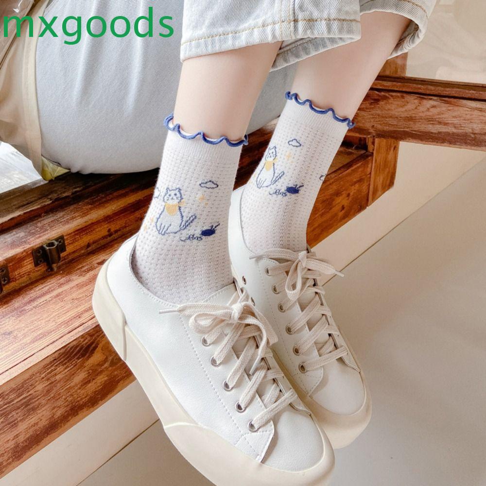 MXGOODS Vớ Cotton Phối Lưới Thoáng Khí Thời Trang Nhật Bản Đơn Giản Dành Cho Nữ