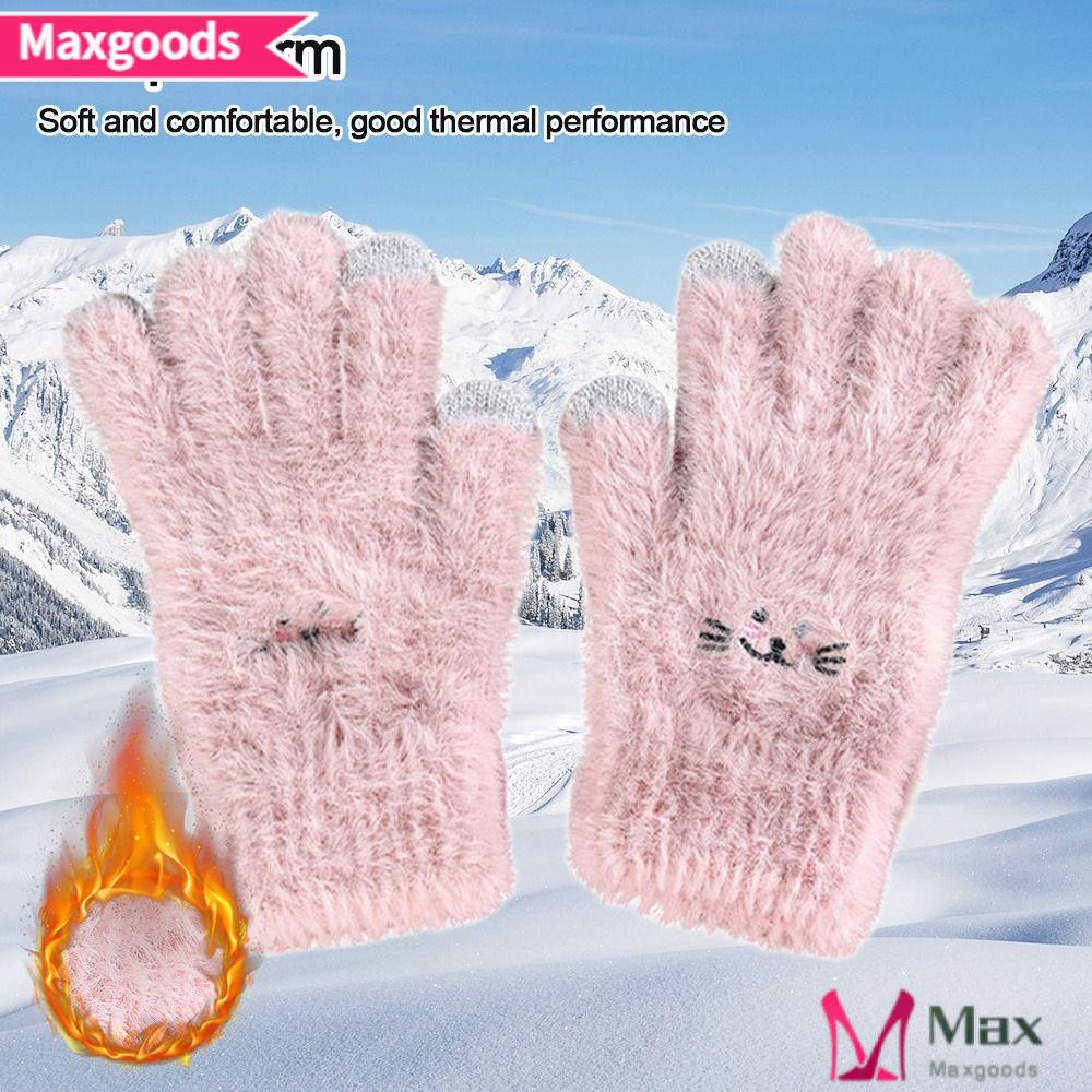 MAXG 1 Đôi Găng Tay Lông Chồn Hoạ Tiết Thêu Thời Trang Giữ Ấm