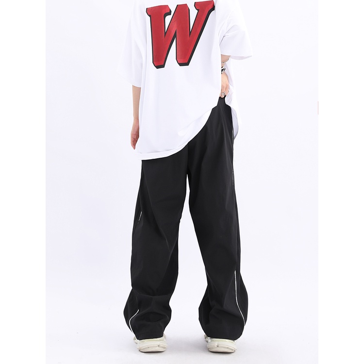 Quần Thể Thao Ống Rộng Màu Sắc Tương Phản Phong Cách Retro Mỹ Cho Nam