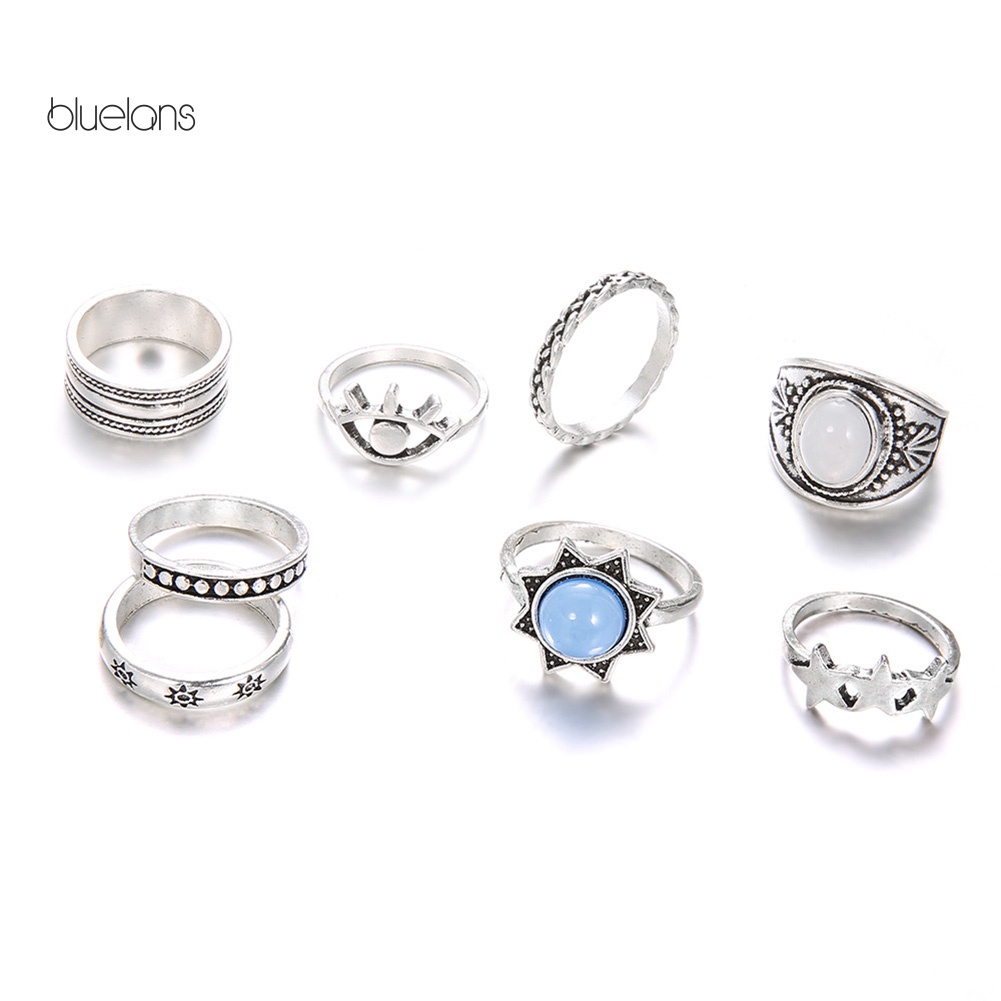 Set 7 Nhẫn Midi Đính Đá Nhân Tạo Phong Cách Bohemian Thời Trang Cho Nữ