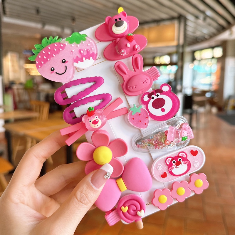 Set Kẹp Tóc Hình Chú Gấu / Ngôi Sao / Quả Dâu Tây Bằng Acrylic Dễ Thương Thời Trang Cho Bé Gái