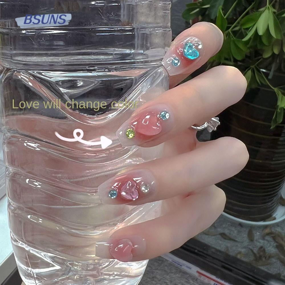 BSUNS Bộ 24 Móng Tay Giả Màu Hồng Có Thể Tháo Rời Thời Trang Cho Nữ