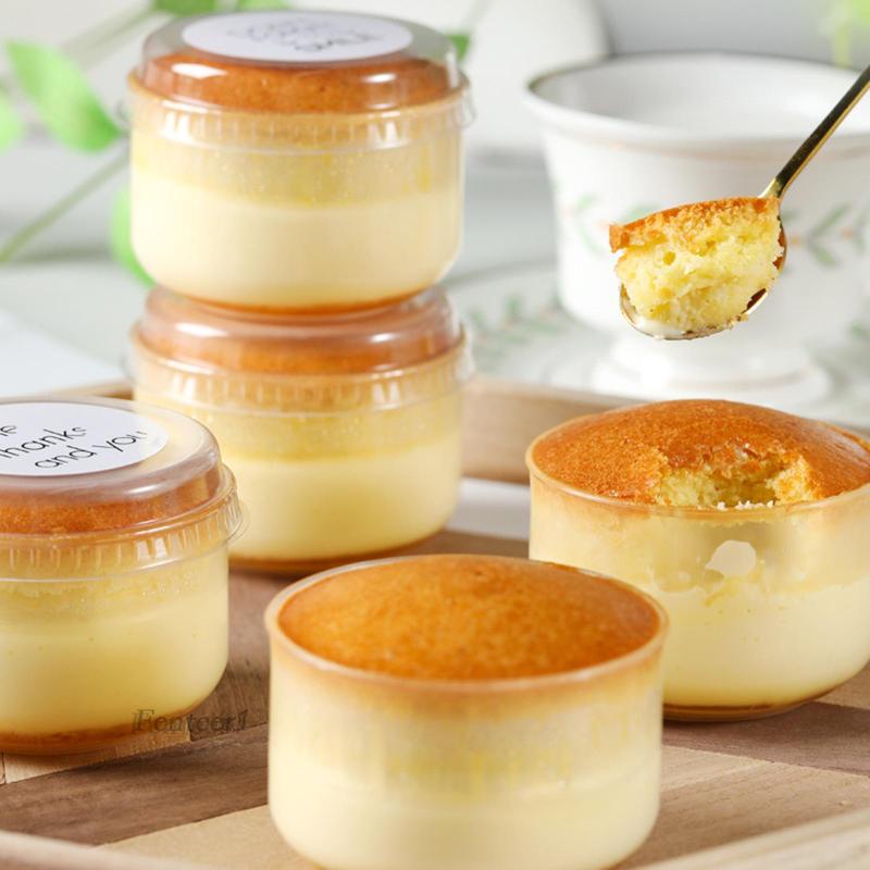 Bộ 50 Cốc Đựng Kem / Bánh Tráng Miệng Dùng Một Lần Màu Trong Suốt Có Nắp Đậy Dùng Trong Lò Vi Sóng