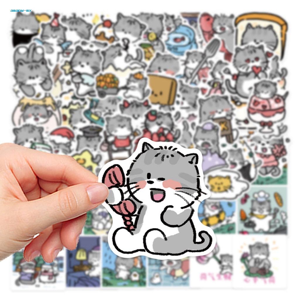 Set 60 Miếng Dán Pvc Chống Nước Hình Mèo Hoạt Hình Dễ Thương Trang Trí Điện Thoại / Ván Trượt / Sổ Tay Diy