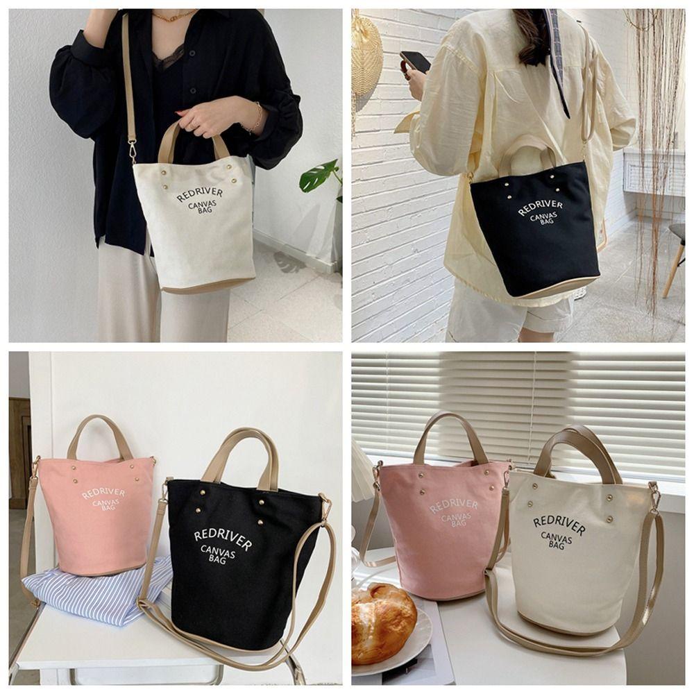 BLISS Túi Xách Vải Canvas Phối Da Sức Chứa Lớn Kiểu Dáng Đơn Giản Thanh Lịch Dễ Phối Đồ