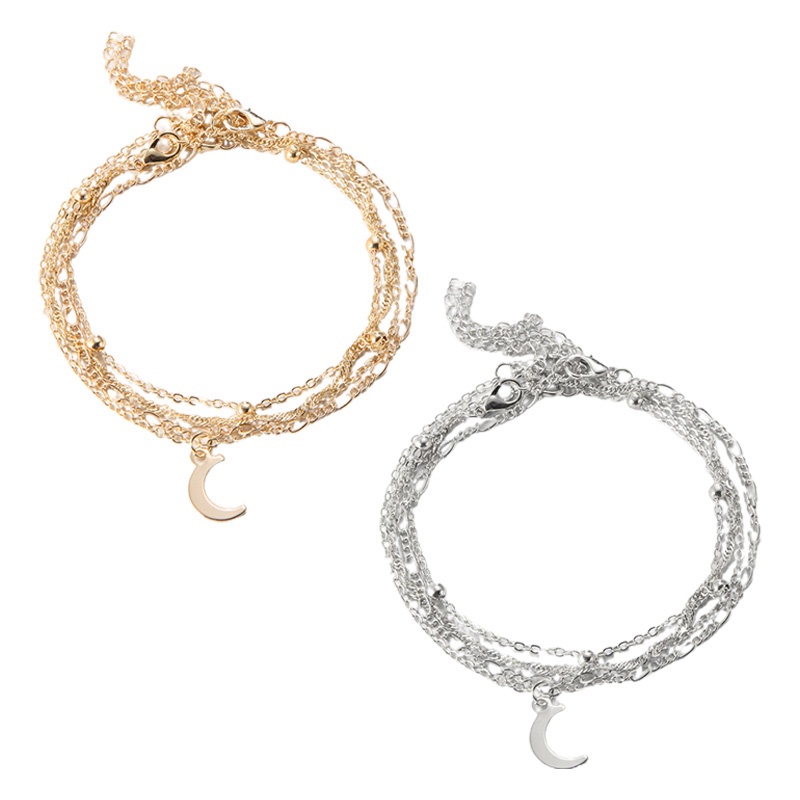 Ygt Set 4 Lắc Chân Mạ Bạc 925 Hình Mặt Trăng Thời Trang Đi Biển Mùa Hè Cho Nữ