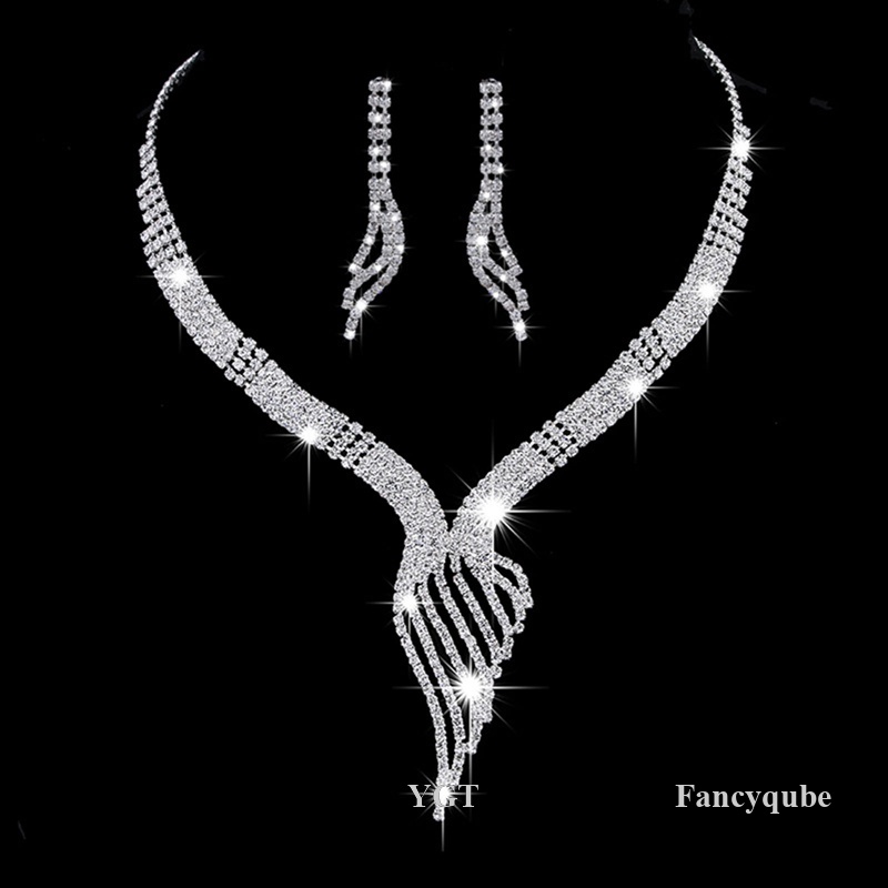 Ygt Set Vòng cổ Và Bông Tai Dài Đính Đá Lấp Lánh Trang Nhã Dành Cho Cô Dâu