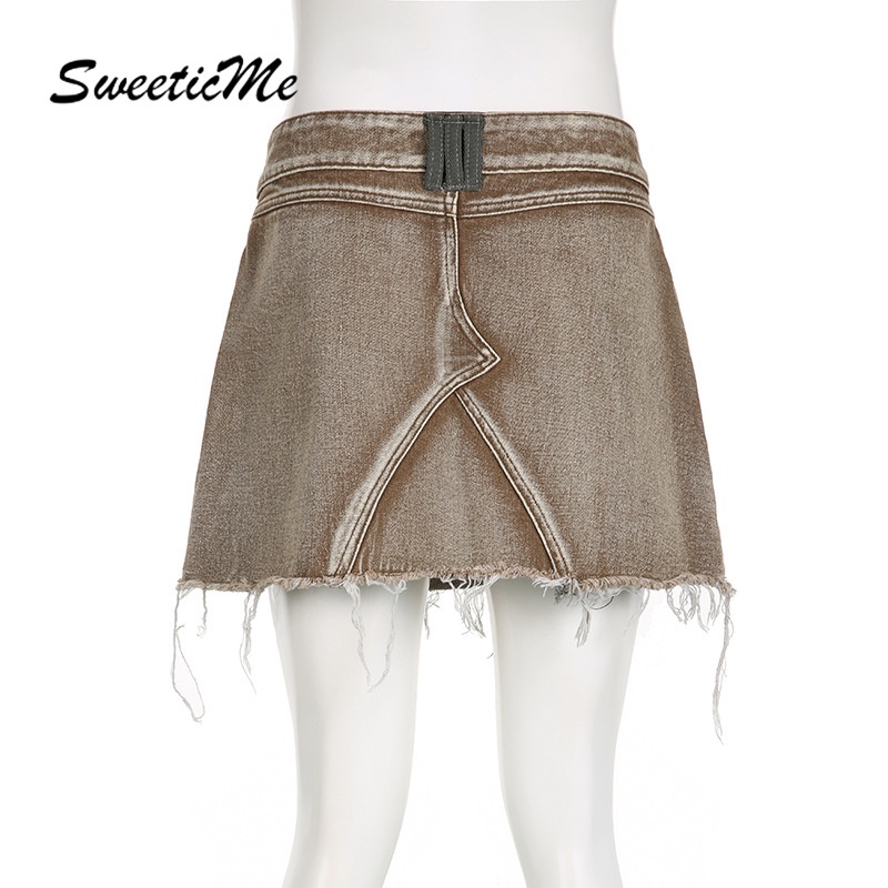 Chân váy jean Ngắn Lưng Cao Phối Khóa Kéo Đính Đinh Tán Thời Trang Đường Phố 2023 Cho Nữ