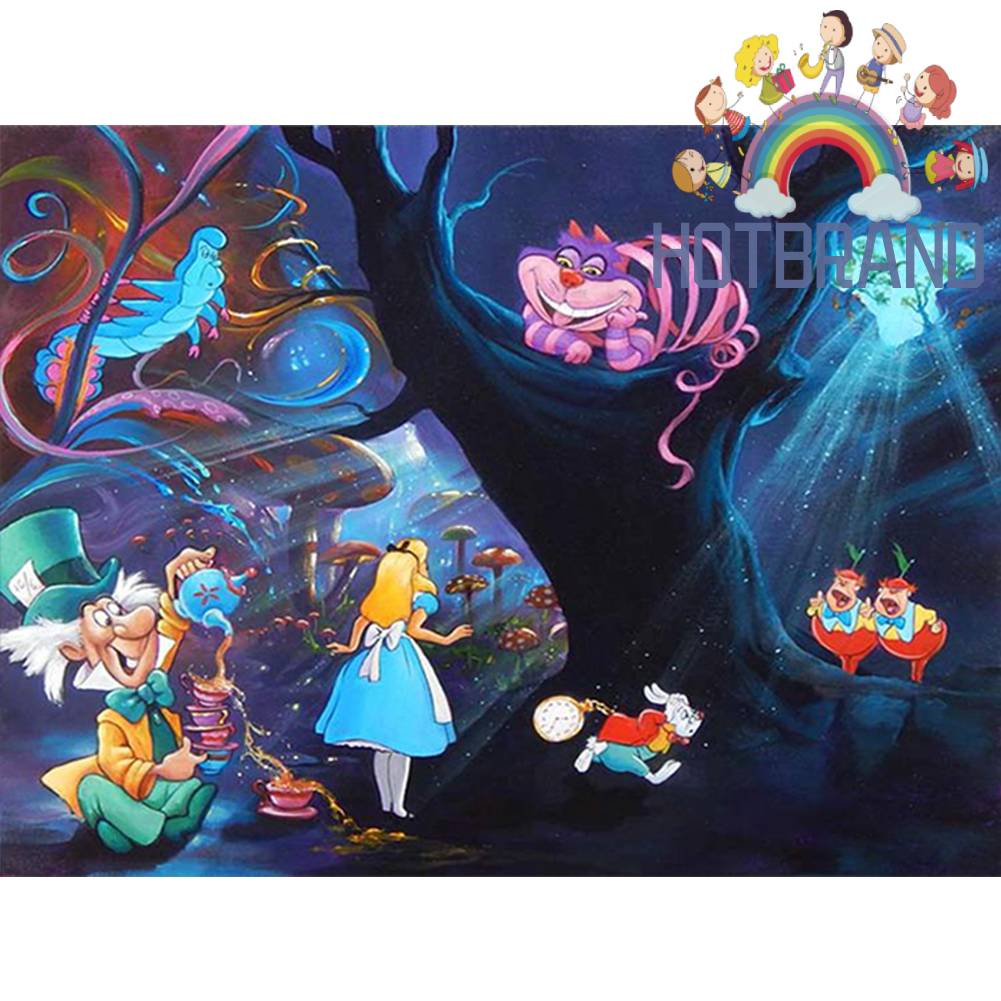 Bộ Tranh Đính Đá 5D Họa Tiết Alice in Wonderland Độc Đáo DIY Dùng Trang Trí Nhà Cửa