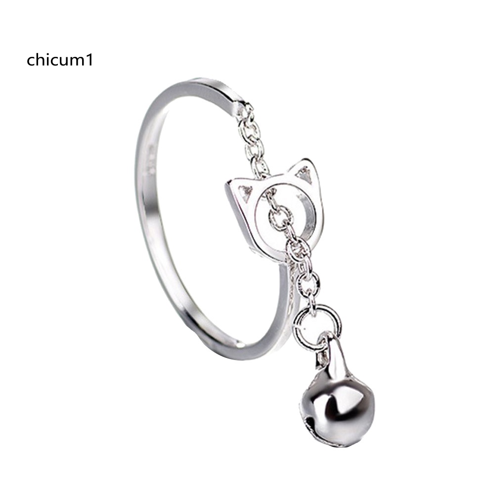 Nhẫn Hở Hình Mèo Dễ Thương Có Chuông Và Dây Xích