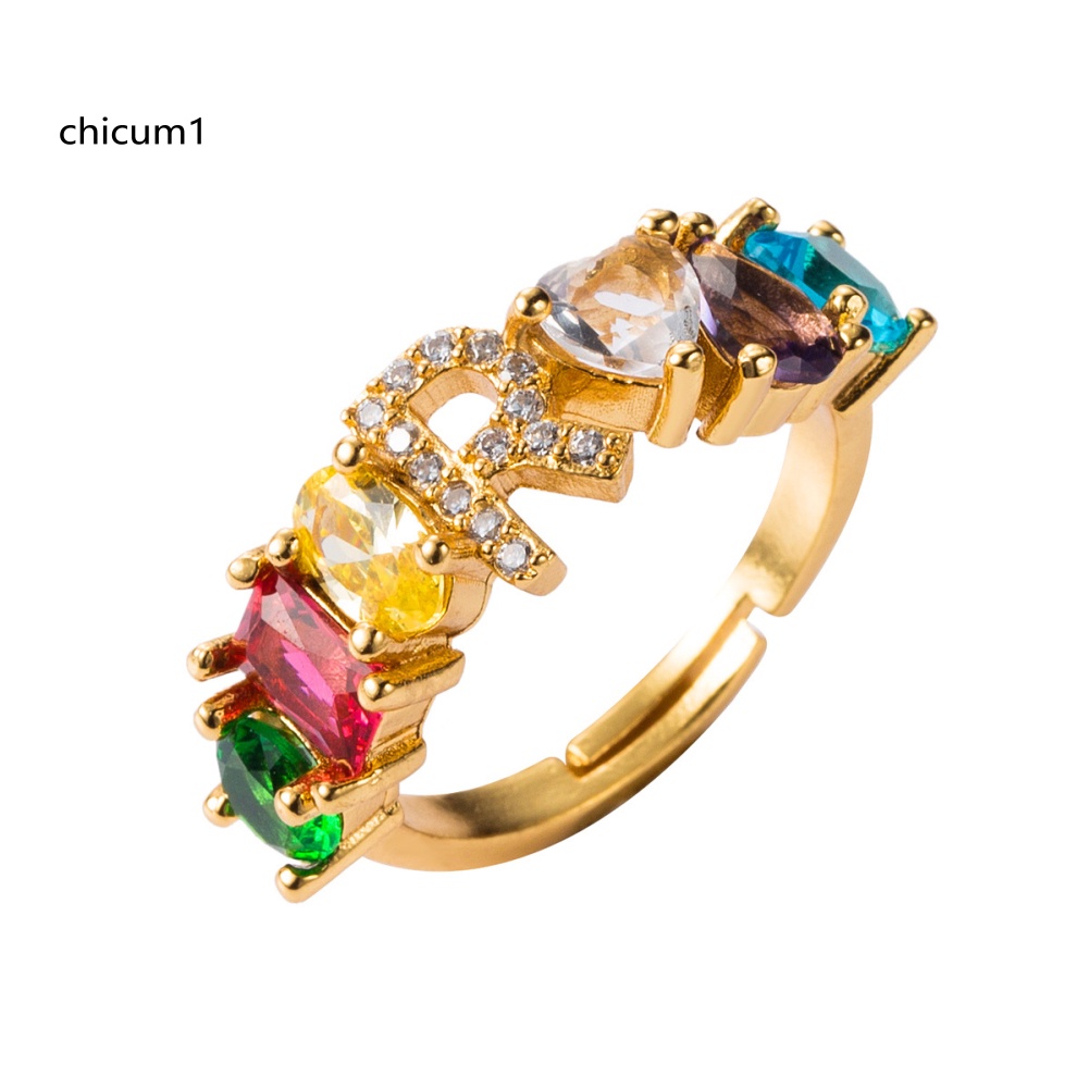 Nhẫn Hở Unisex Đính Đá Zirconia Màu Cầu Vồng Có Thể Điều Chỉnh Kích Cỡ