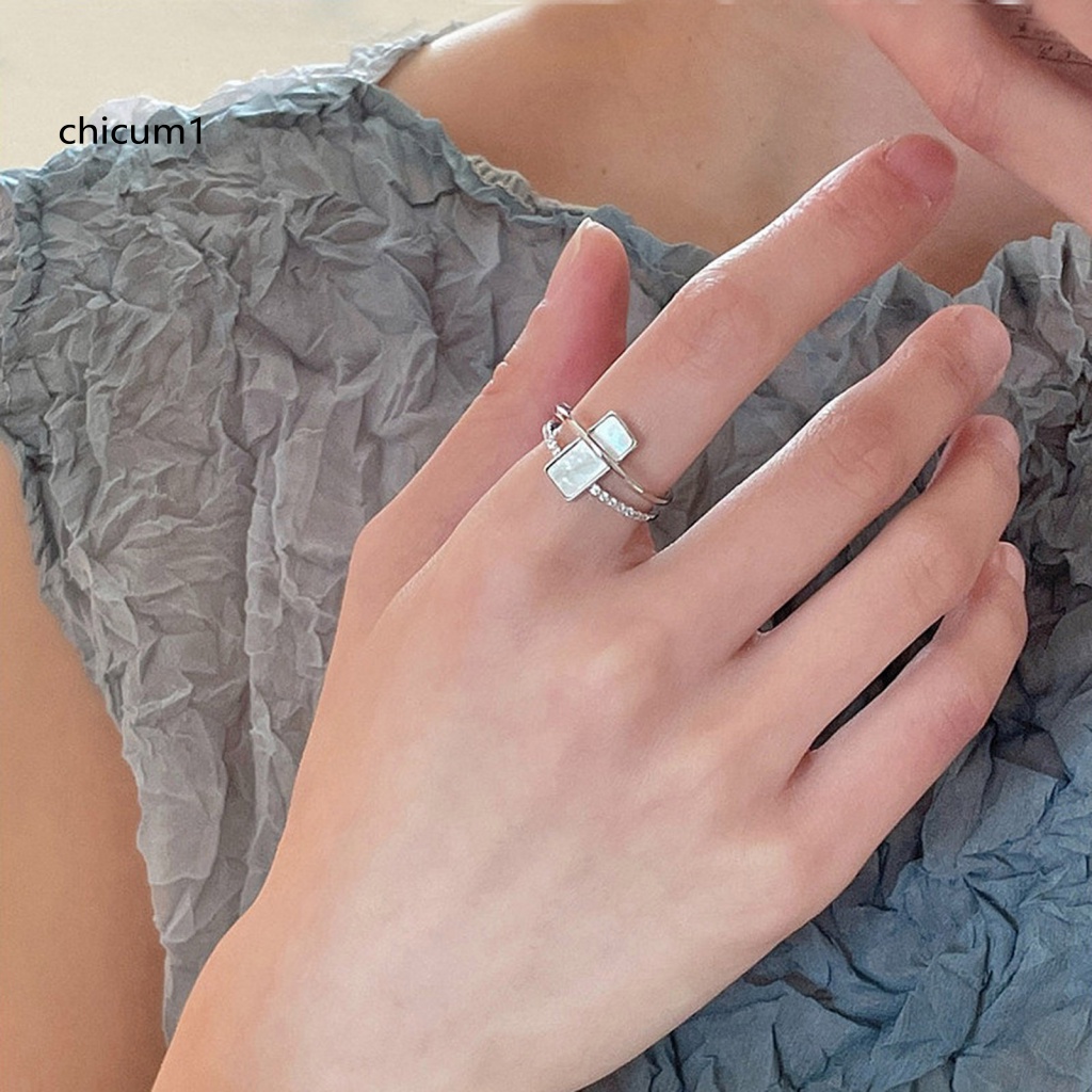 Nhẫn Đeo Khớp Ngón Tay Hình Vuông Hai Lớp Đính Đá Zircon Giả Có Thể Điều Chỉnh Cho Nữ