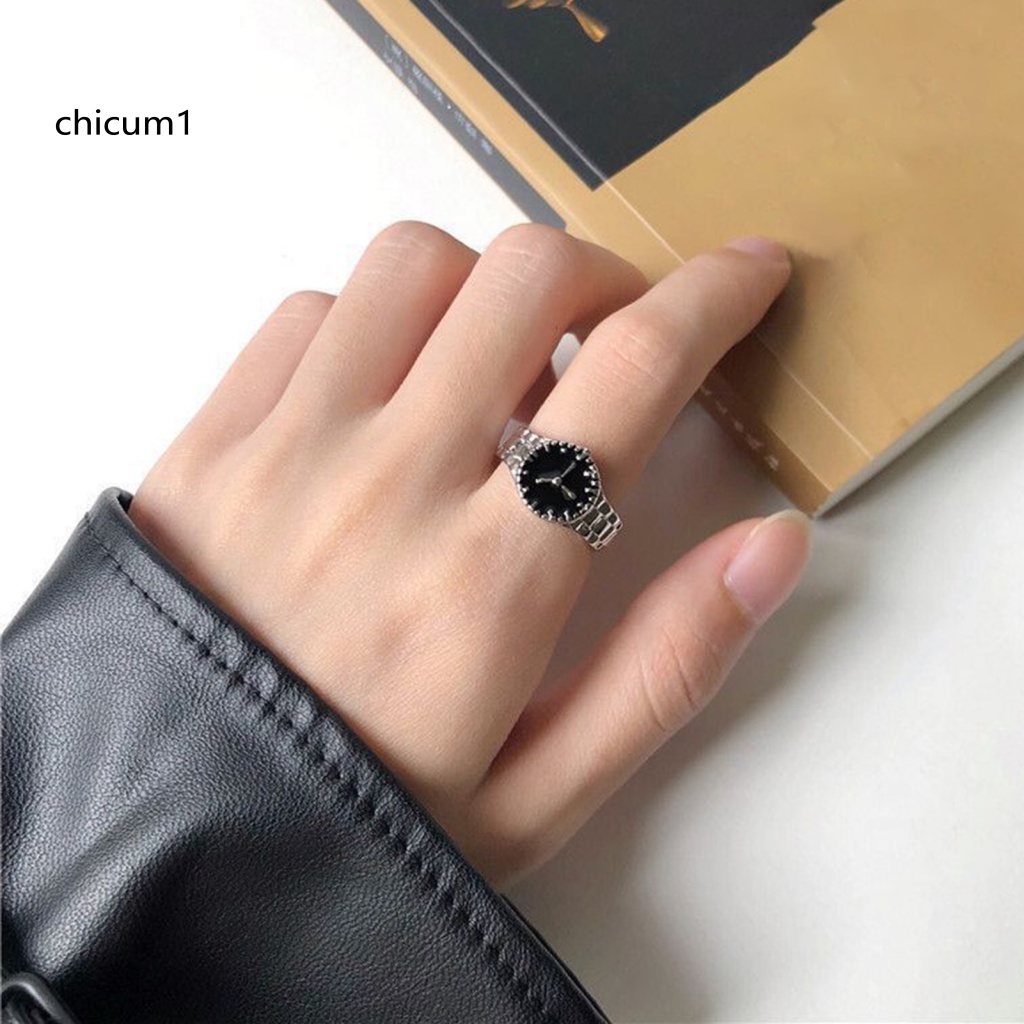 Nhẫn Hình Đồng Hồ Sáng Bóng Phong Cách Ins Cho Tiệc Tùng