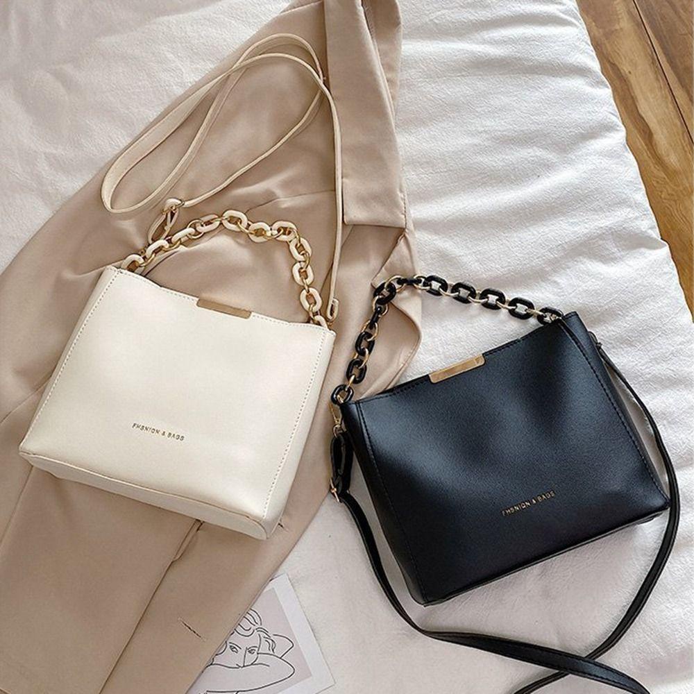 LOMBARD Túi Bucket Đeo Vai In Chữ Phong Cách Hàn Quốc Dễ Thương Nhỏ Gọn Kèm Dây Đeo Sợi Xích Thời Trang Cho Nữ