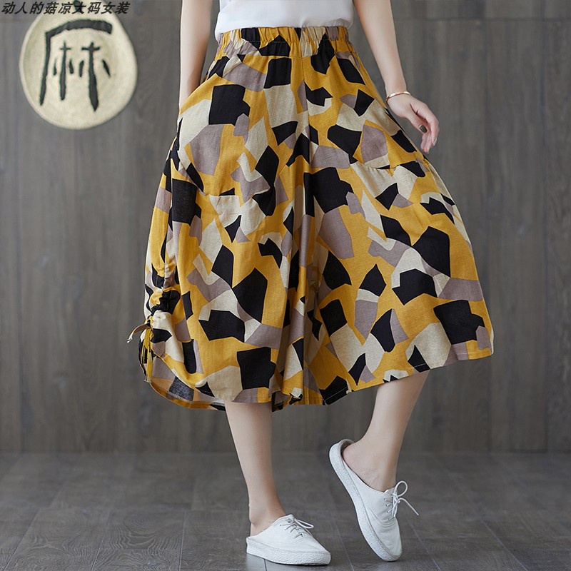 Hàng Mới Về Mới Quần Lửng Cotton Lanh Ống Rộng Lưng Thun Phong Cách Dân Tộc Dành Cho Nữ