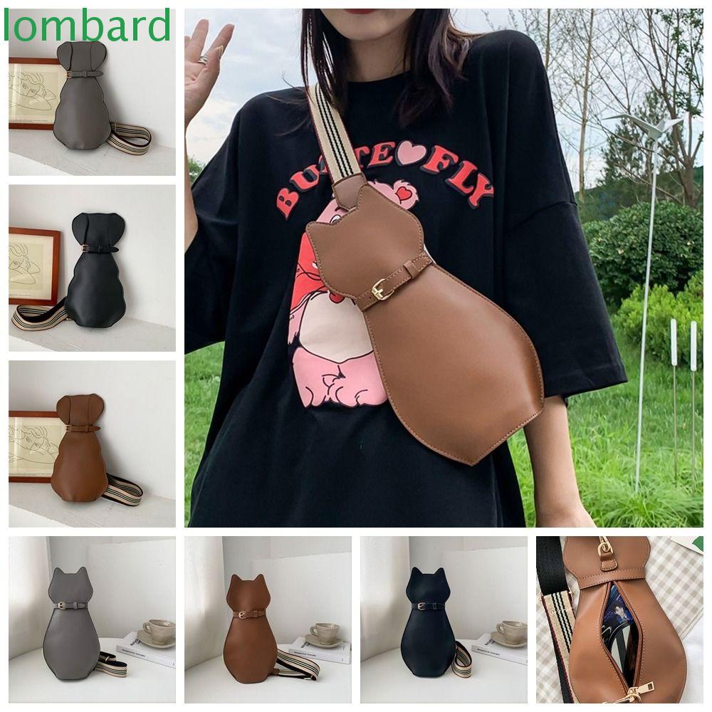 LOMBARD Túi Đeo Chéo Vai Bằng Da PU Có Khóa Kéo Hình Chó Mèo Dễ Thương Dành Cho Bạn Nữ