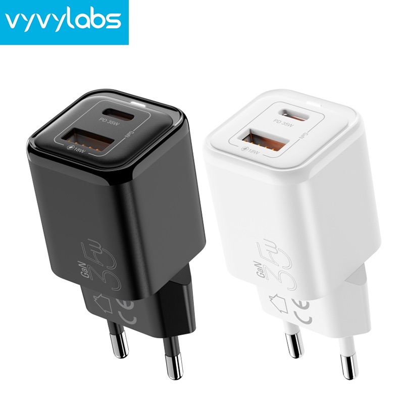 Củ Sạc Nhanh Vyvylabs 35W PD3.0 QC4.0 Hai Cổng USB Type C Phích Cắm EU / US Cho iP 14 13 Pro Max Mini 8 Plus