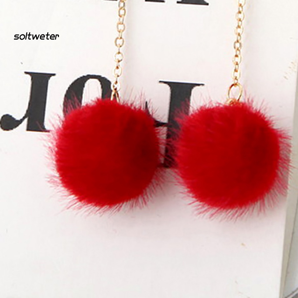 1 Đôi Bông Tai Dáng Dài Nhẹ Nhàng Đính Bóng Lông 5 Màu Tùy Chọn Thời Trang Cho Nữ
