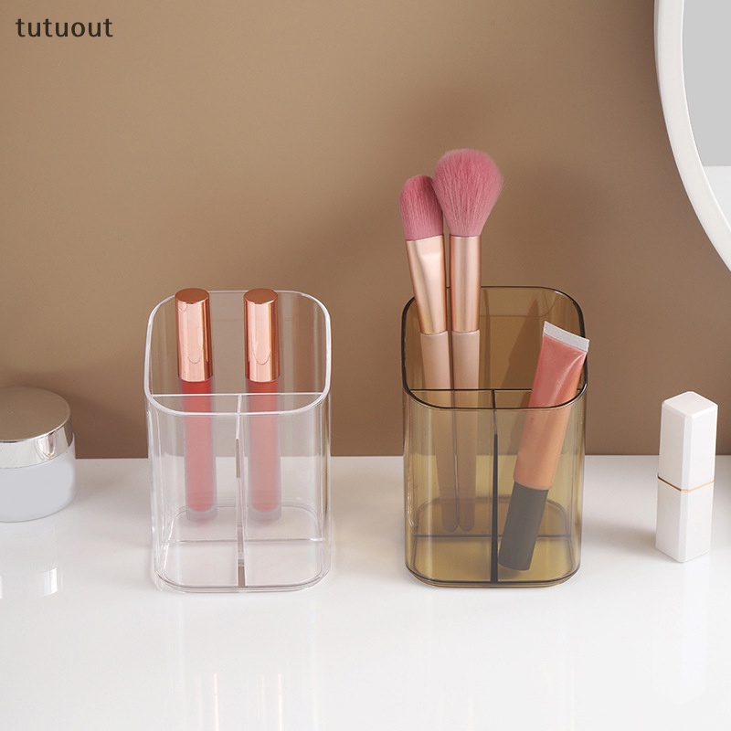 Hộp Đựng Cọ Trang Điểm Bằng Acrylic Trong Suốt Với 3 Ngăn Tiện Dụng