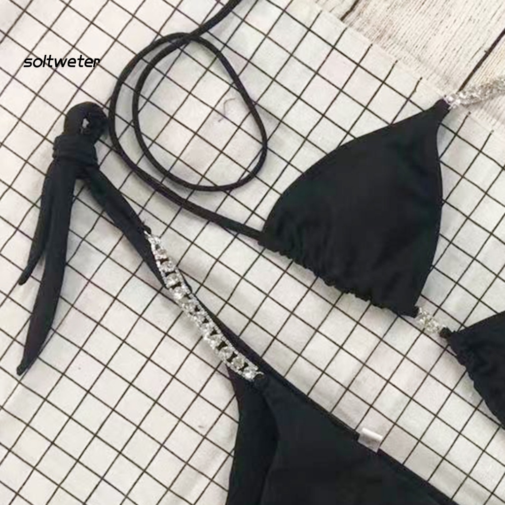 Bộ Bikini 2 Mảnh Hở Lưng Cột Dây Đính Đá Quyến Rũ Cho Nữ