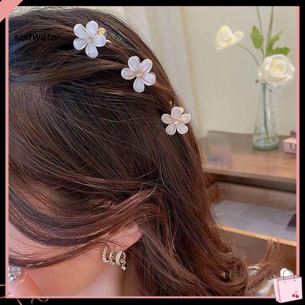 Bộ 2 Kẹp Tóc Kim Loại Hình Hoa Đính Đá Màu Sắc Tươi Sáng