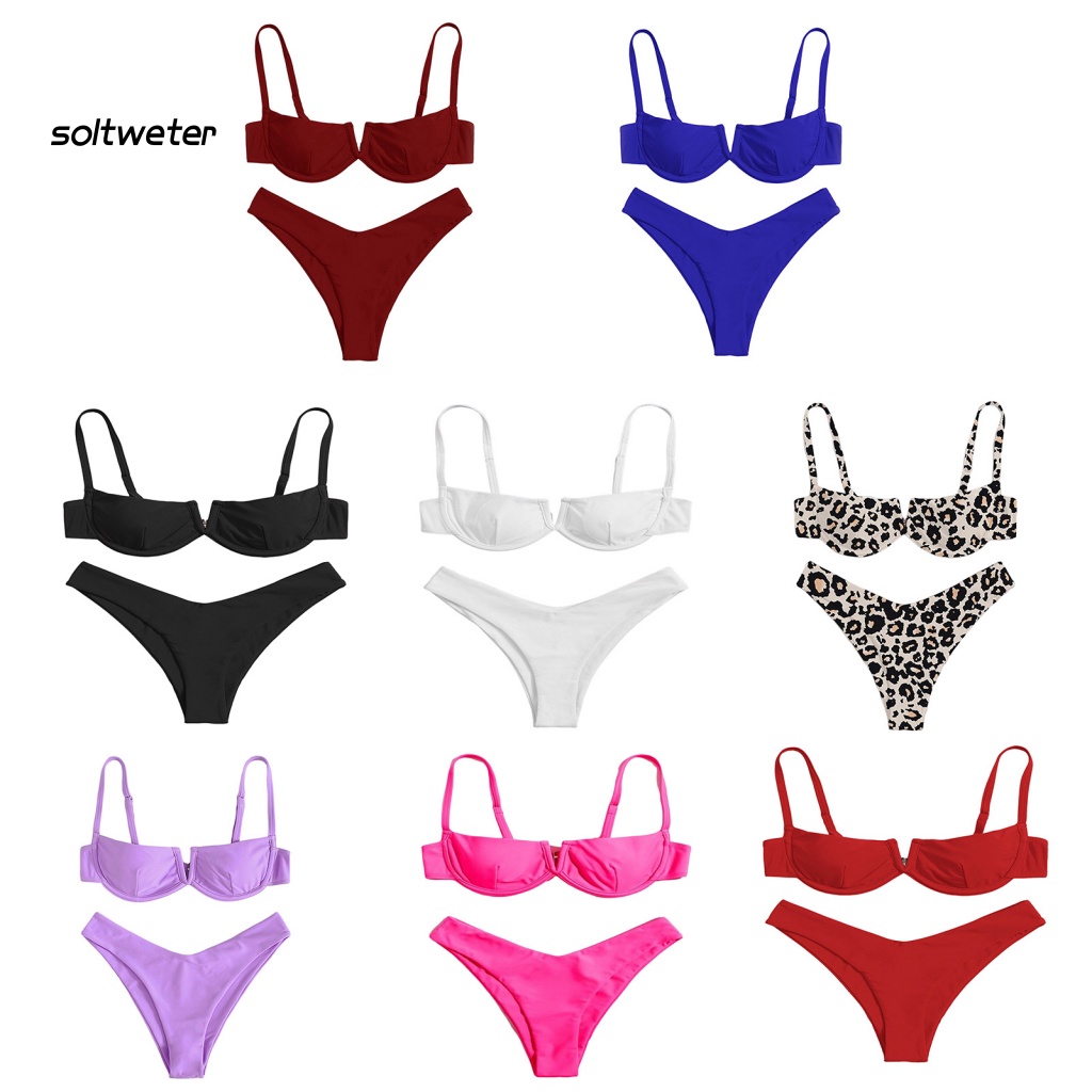Bộ Bikini 2 Mảnh Có Mút Nâng Ngực Màu Sắc Trơn Họa Tiết Da Báo Quyến Rũ Cho Nữ